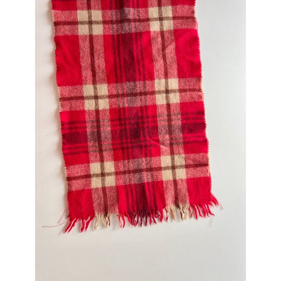 PARIS GLOVE Red Tartan Check 100% Lambswool Fringed Rectangle Scarf - Picture 4 of 11